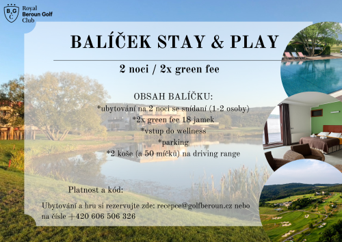 Dárkový poukaz Stay&Play: 2 noci a 2x green fee 18 jamek