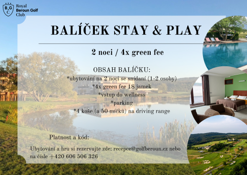 Dárkový poukaz Stay&Play: 2 noci a 4x green fee 18 jamek