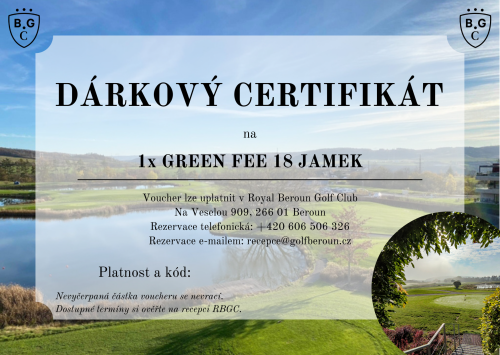 Dárkový poukaz na green fee 18 jamek