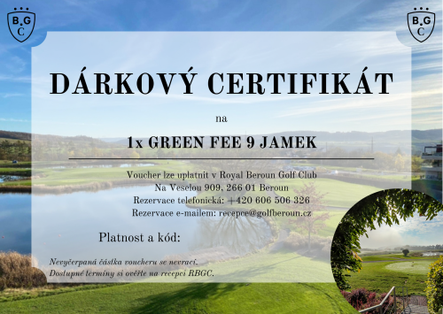 Dárkový poukaz na green fee 9 jamek