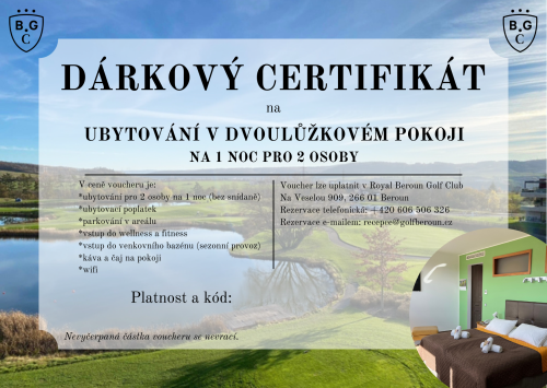 Dárkový poukaz na ubytování 2 osoby/ 1 noc