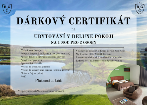 Dárkový poukaz na ubytování DELUXE 2 osoby/ 1 noc